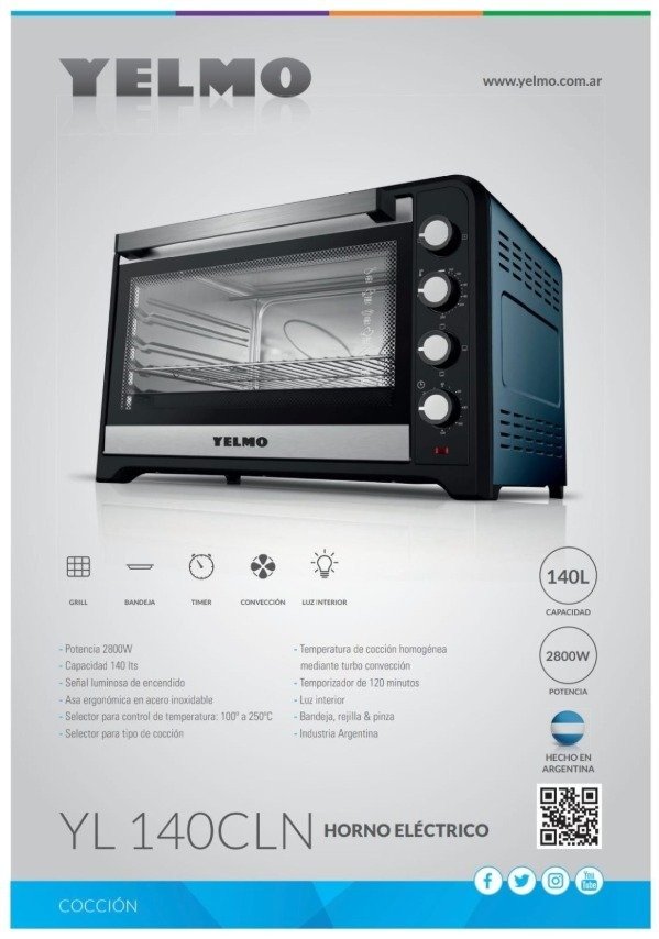 Producto - HORNO ELECTRICO YELMO 140LTS YL140CLN + GRILL