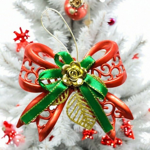 Producto - Moño Plástico Calado Rojo c Verde 12cm 6684