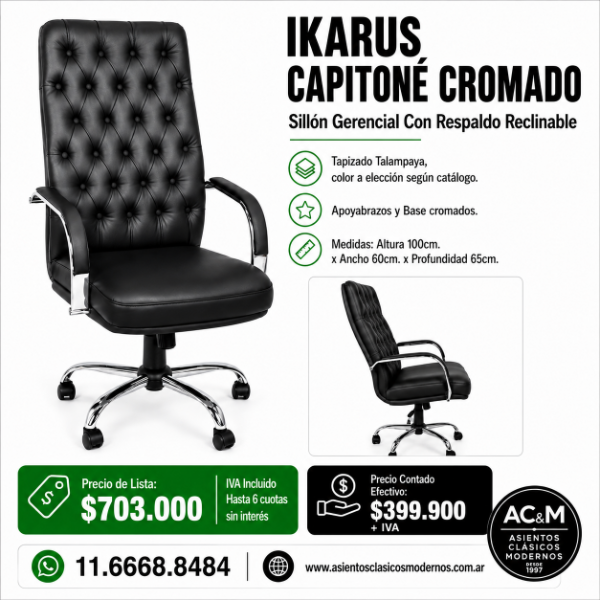 Producto - Sillón Gerencial IKARUS CAPITONÉ, Tapizado Talampaya Negro!!