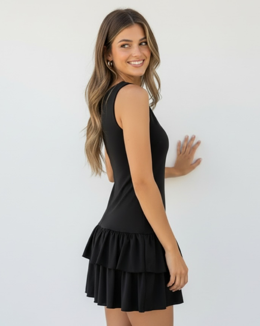 Producto - VESTIDO NEGRO MICRO VOLADOS MALENA 0824 - 1