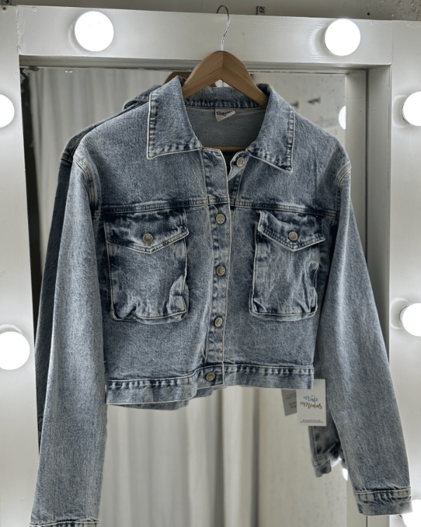 Producto - Campera Jeans Rigida Bolsillos Celeste