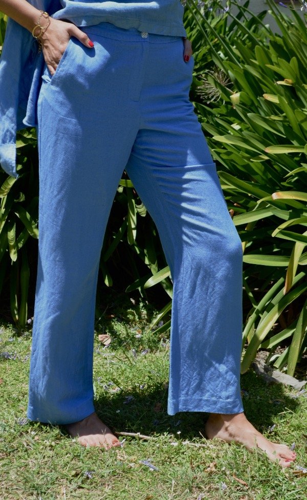 Producto - Pantalón de Lino 100 Renacimiento Celeste