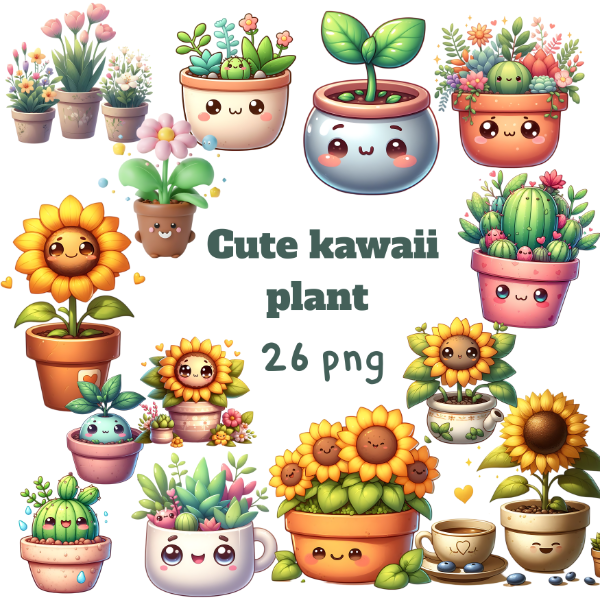 Producto - Plantas en macetas Kawaii - Imagenes PNG - KA04