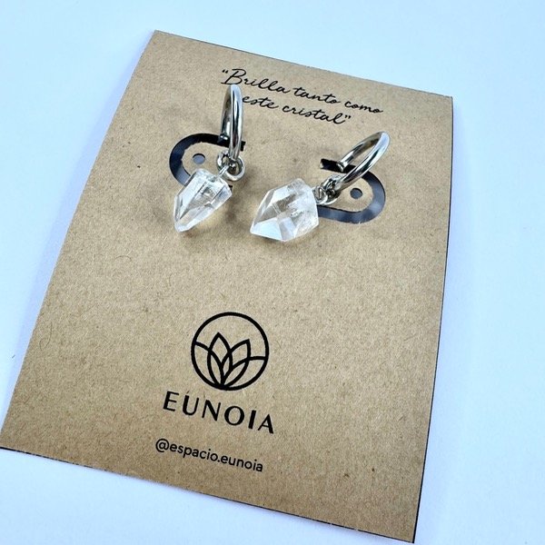 Producto - Aros puntas de cuarzo cristal y acero quirúrgico