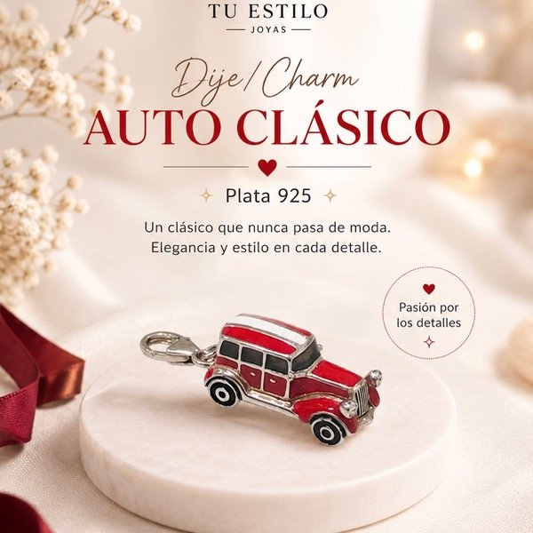 Producto - Dije con ganchito Auto clásico rojo Plata 925