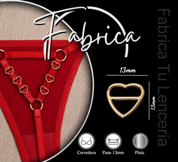 Producto - Corredera zamac Corazón HORIZONTAL de 13 mm (50 unidades)