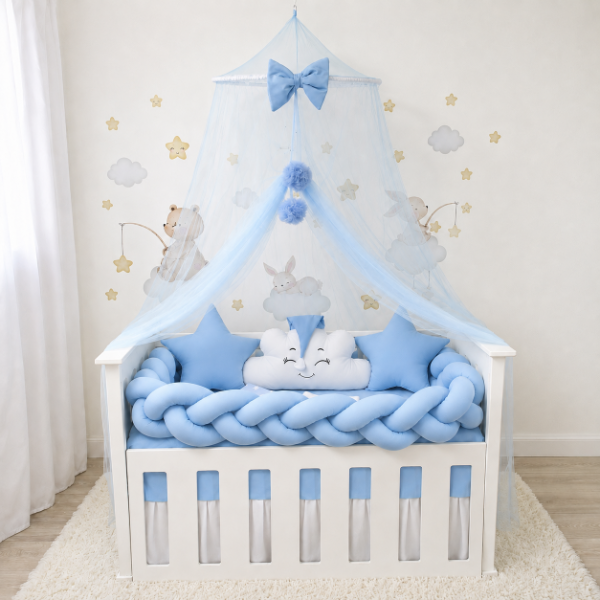 Producto - Set de Chichoneras para Cuna Emma Con Mosquitero Celeste - 1