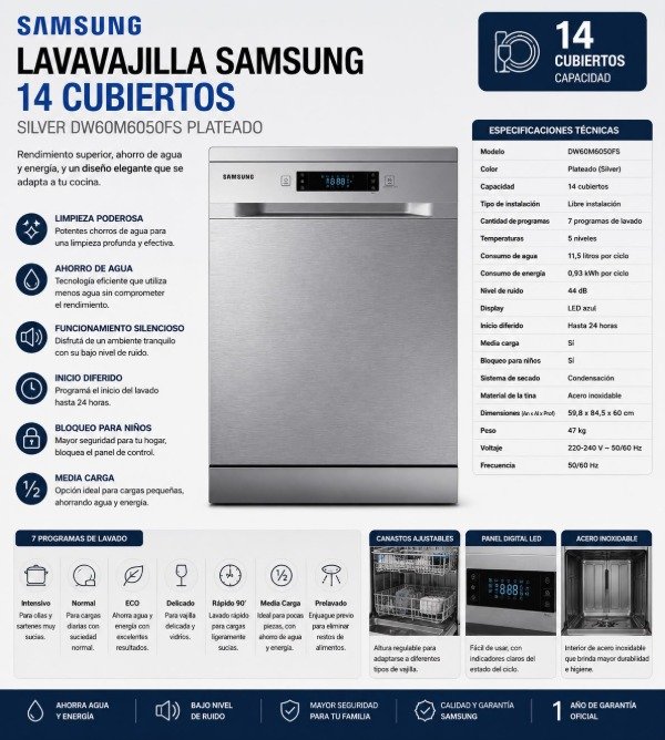 Producto - LAVAVAJILLAS SAMSUNG 14 CUBIERTOS SILVER - 1