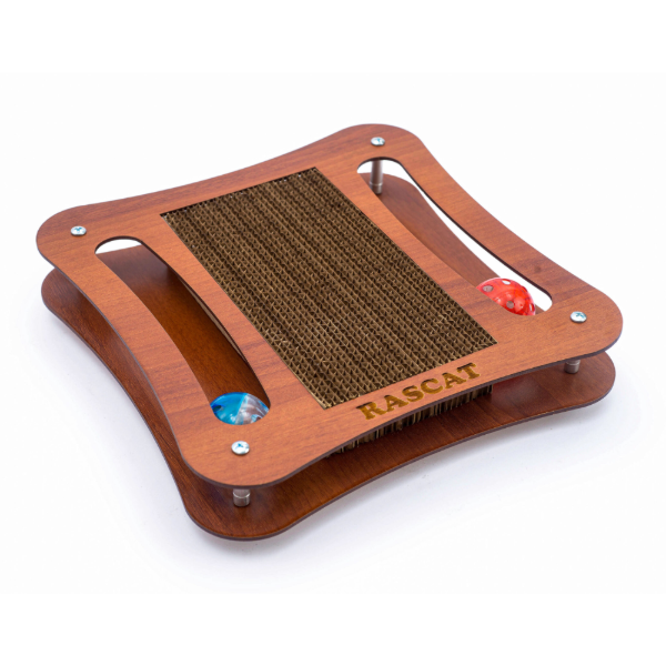 Producto - Rascador de Madera y Carton Cuadrado Interactivo con Pelotas
