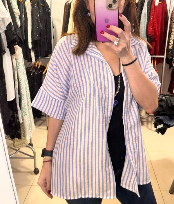 Producto - Camisa Rayada Algodon Celeste Amplia 130 cm Transferencia 39.865 Amplia