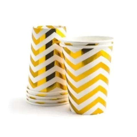 Producto - Vasos con stamping x10un color blanco chevron dorado