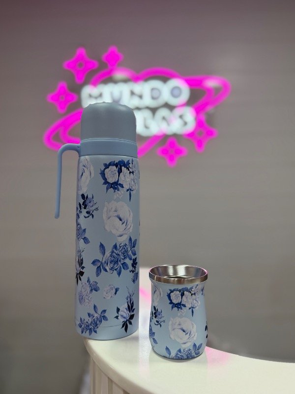 Producto - Set de mate floreado celeste