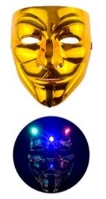 Producto - MASCARA RIGIDA LUMINOSA 3 LED MULTICOLOR INCLUYE PILA ANONYMOUS DORADA