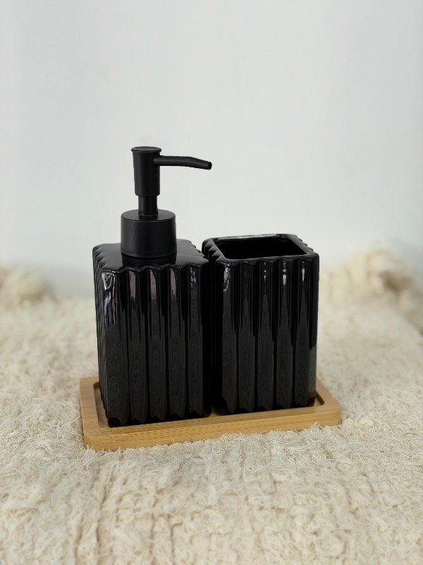 Producto - Set de 3 piezas CERAMICA y BAMBU ANTEBAÑO