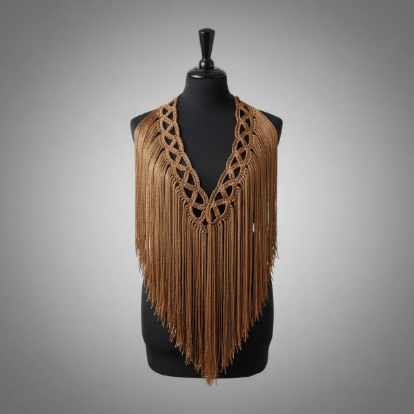 Producto - Tira De Flecos De Seda Para Escote Zig Zag Bronce