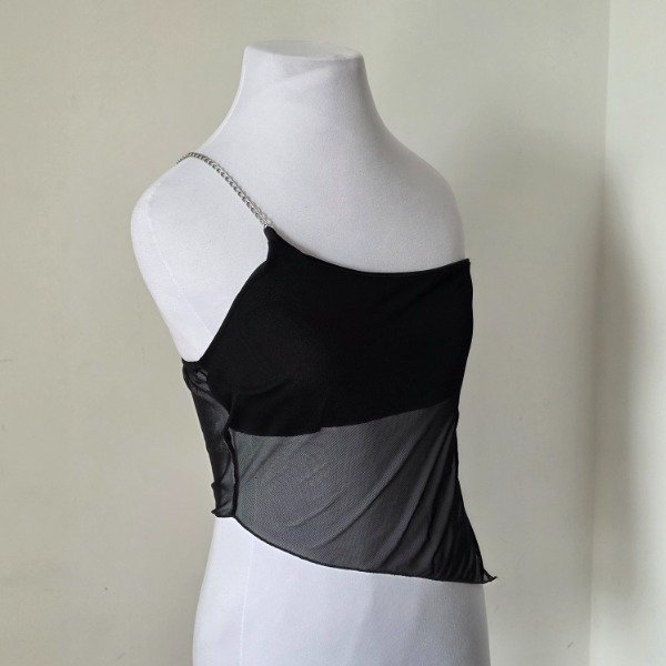 Producto - Top un solo hombro con cadena y transparencia S/M - 1