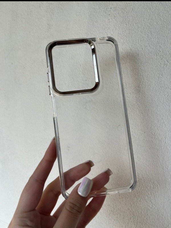 Producto - g75 funda transparente borde plateado