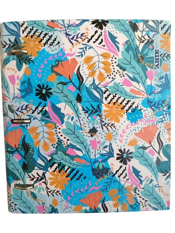 Producto - Carpeta A4 + Repuestos 120 hs + Separadores Arte. Flores Celestes