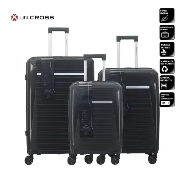 Producto - SET DE VALIJAS 20" 24" 28"PP UNICROSS NEGRO 62.2081N