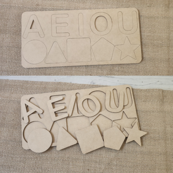 Producto - Rompecabezas de Vocales y Figuras Geométricas en MDF