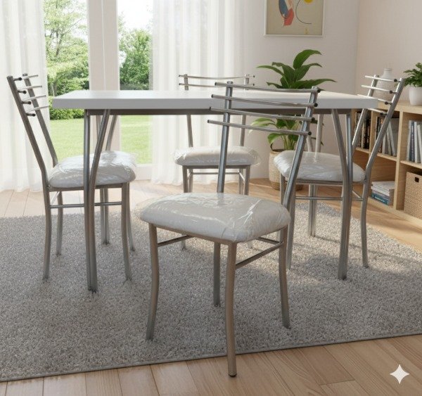 Producto - Mesa Cerdeña 1.20x0.70m base pintada. Sillas Verona caños pintado.