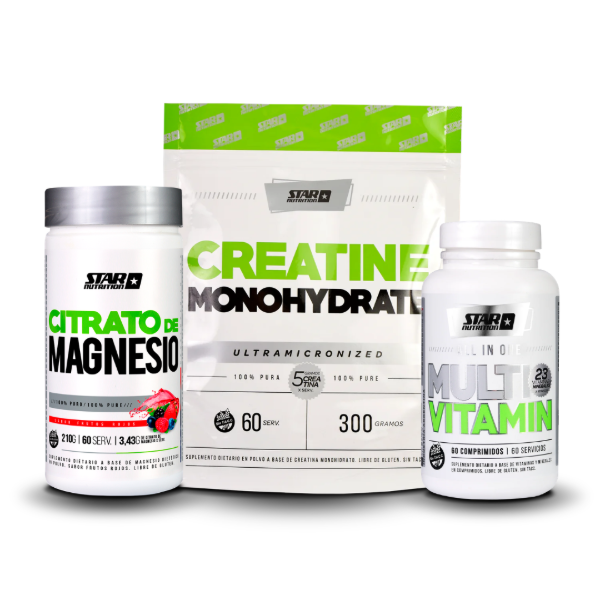 Producto - COMBO STAR NUTRITION - CREATINA 300G + MAGNESIO 210G + MULTIVITAMIN 60 CAPS