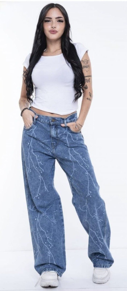 Producto - Jeans wide leg estampado de rayos - 0