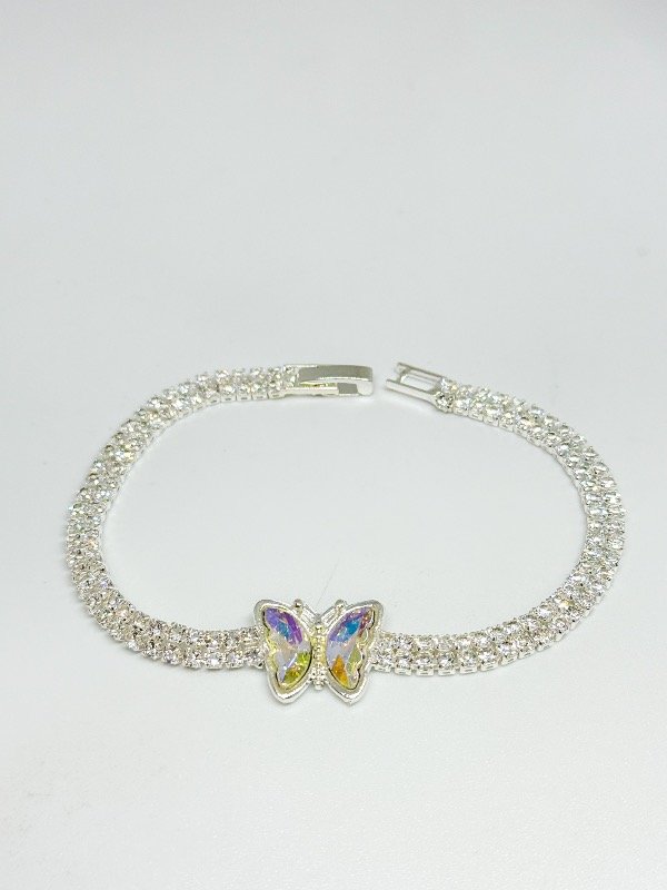 Producto - Pulsera de acero blanco strass con mariposa cristal amarillo y violeta