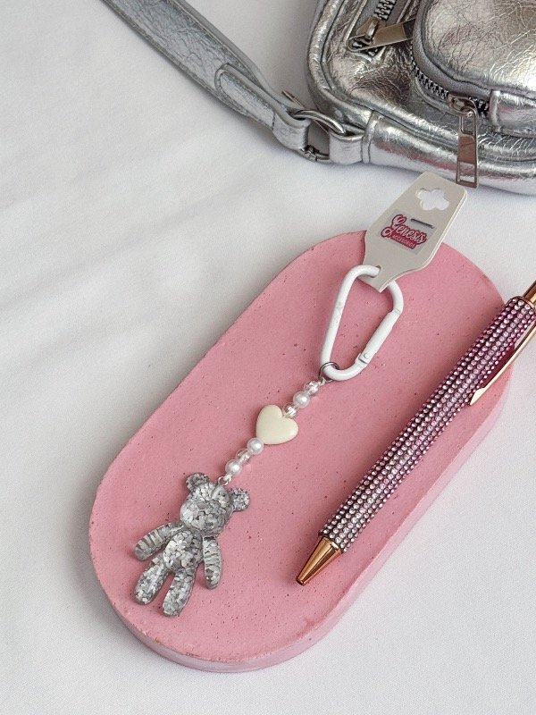 Producto - Llavero Charm Osito Plateado Glitter