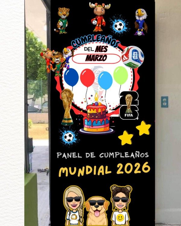 Producto - PANEL DE CUMPLEAÑOS MASCOSTAS DEL MUNDIAL 2026