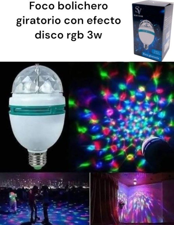 Producto - Foco giratorio luces led rgb lámpara disco bolichera