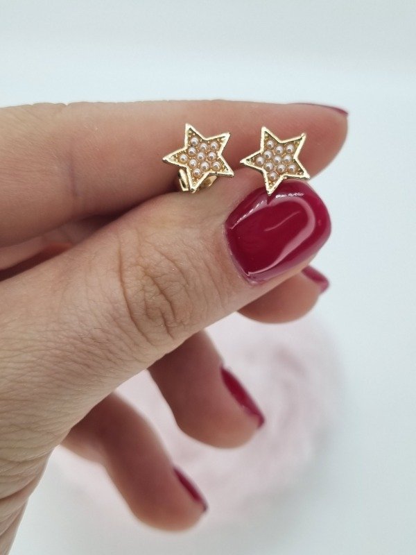 Producto - Aros acero dorado pasante estrella centro perlitas gde y chica