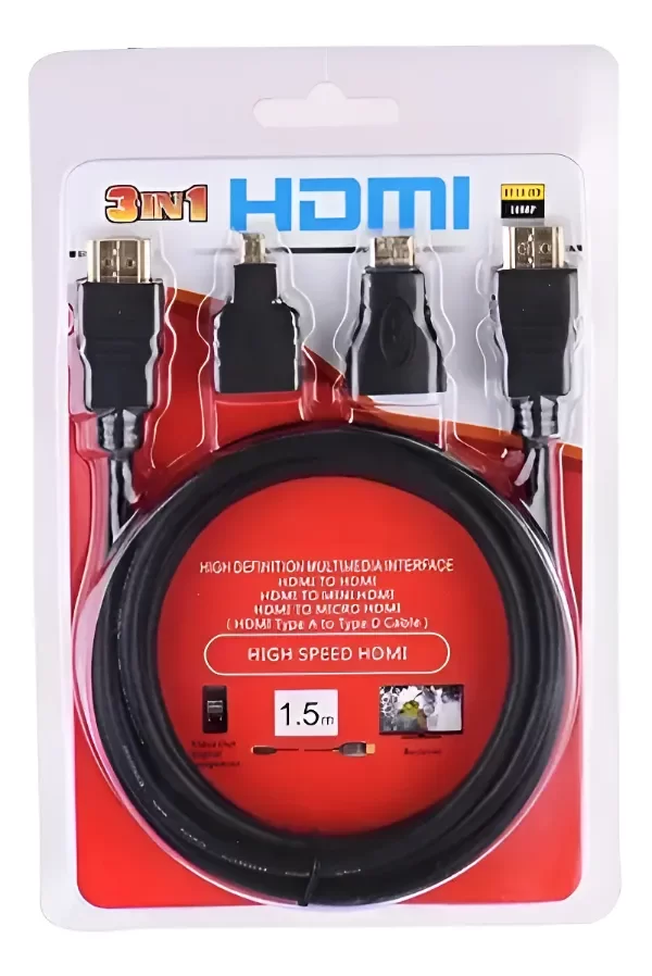 Producto - Cable HDMI/ HDMI con adaptador a Micro HDMI y Mini HDMI