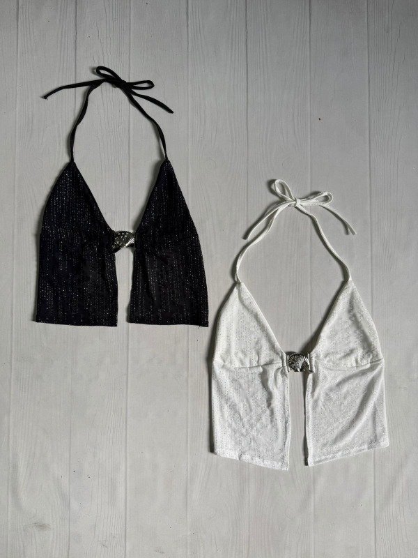 Producto - [5535] Top V p/atar cuello y espalda ''Lluvia strass'' viera c/brillo