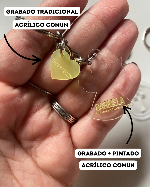 Producto - Llavero dije principal grabado y pintado + mini dije grabado tradicional
