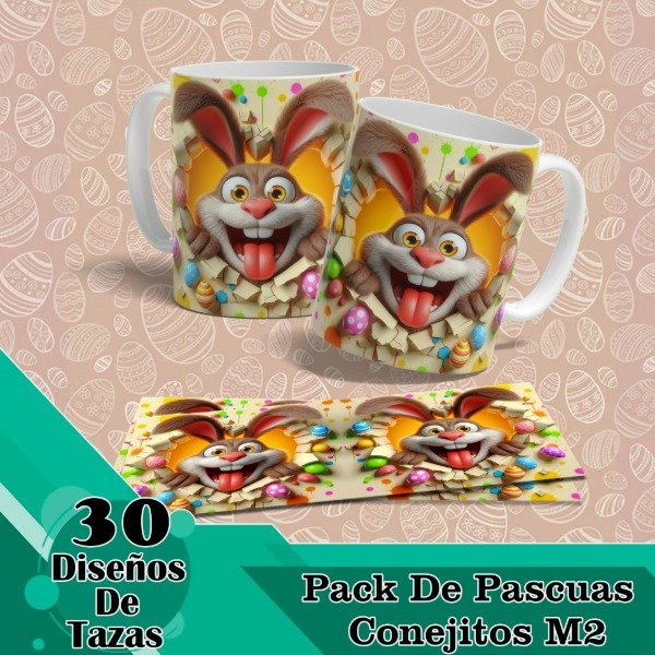 Producto - Diseños Digitales / Plantillas Para Sublimar Tazas Pascuas Conejitos Cute M2