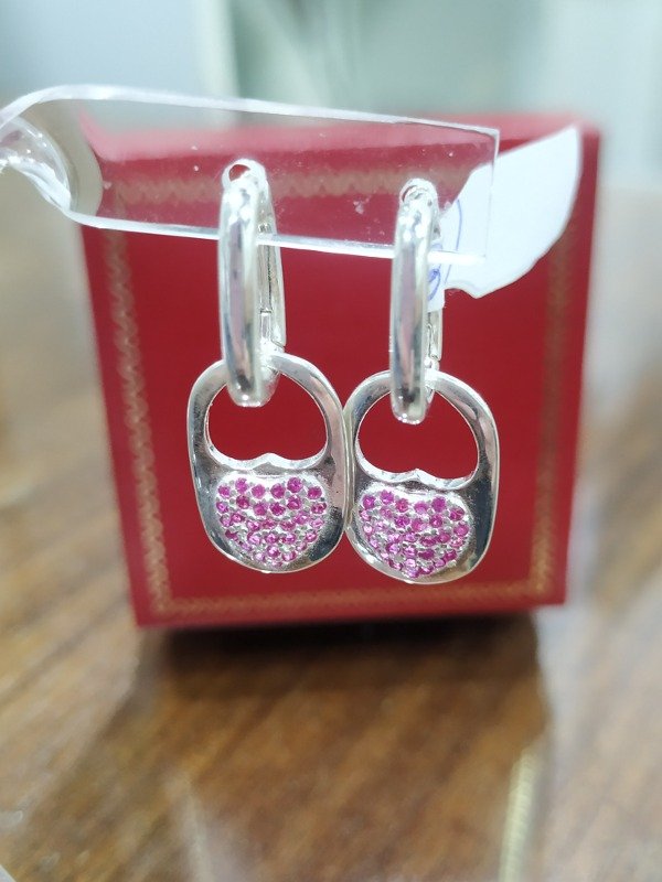 Producto - Aros plata 925 chapita corazones cubics - 0