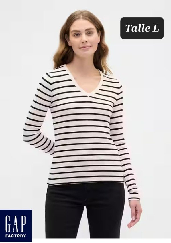 Remera manga larga gap talle L rayada bca y negro