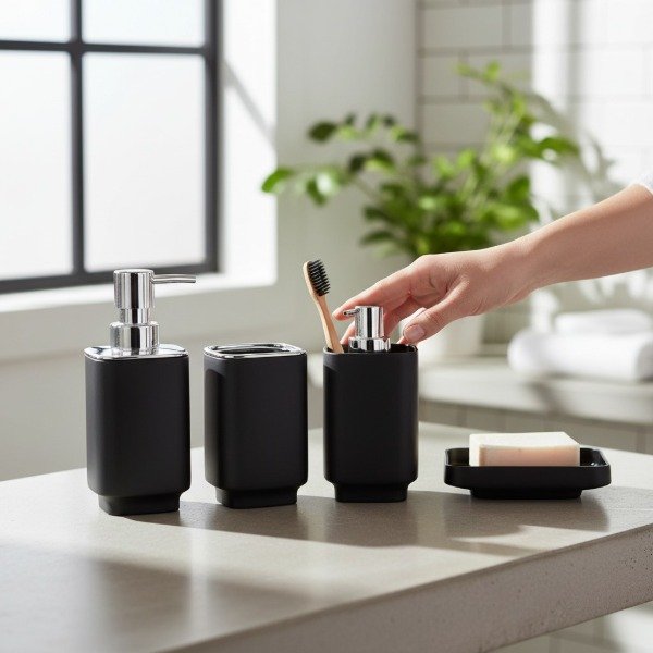 Producto - SET DE BAÑO X4 PIEZAS PLASTICO PREMIUM CROMADO