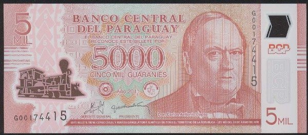 Producto - PARAGUAY [P234a] 5000 Guaranies 2011. Tren. Billete Plastico. UNC