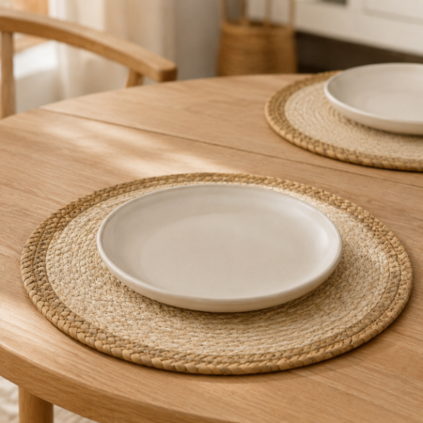 Producto - Plato de Sitio Redondo de Fibra Natural con Borde Trenzado 38 cm - 0