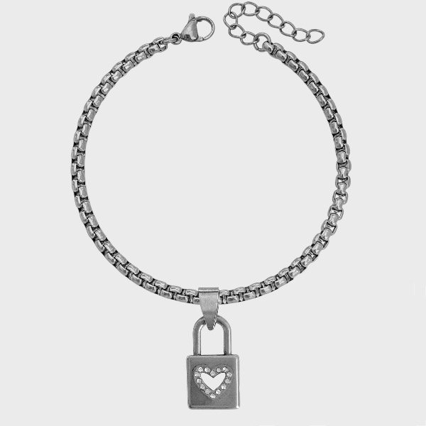 Producto - Pulsera de acero quirúrgico - Cuadrada 3mm - Candado corazón