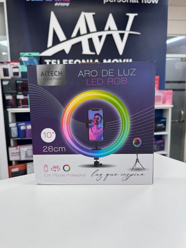 Producto - Aro de Luz Led RGB 26cm + Tripode AItech AIAL010297R