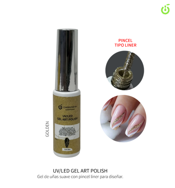 Producto - Semi Nail Art Glitter Dorado con Liner Cherimoya