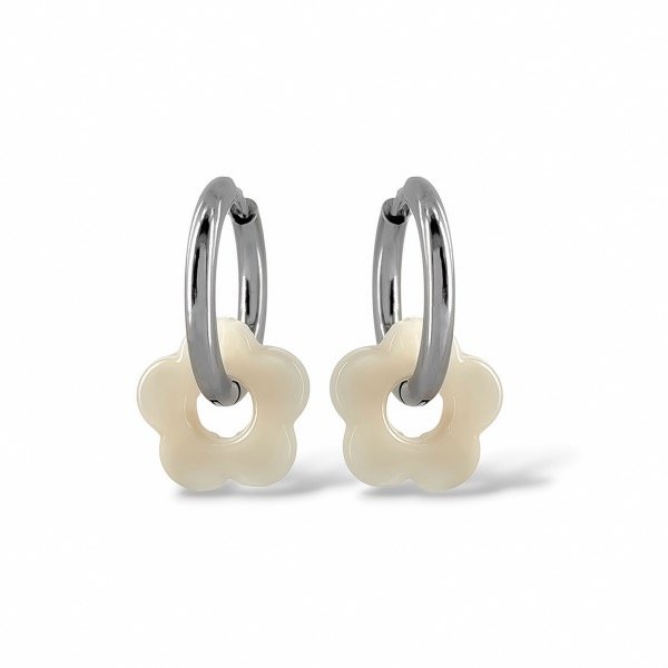 Producto - Argollas de acero quirúrgico con dije flor - Beige
