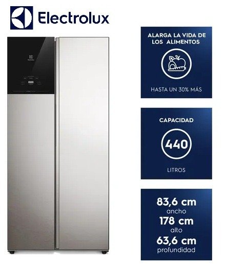 Producto - HELADERA NO FROST SIDE BY SIDE ELECTROLUX ES40S 431 LTS