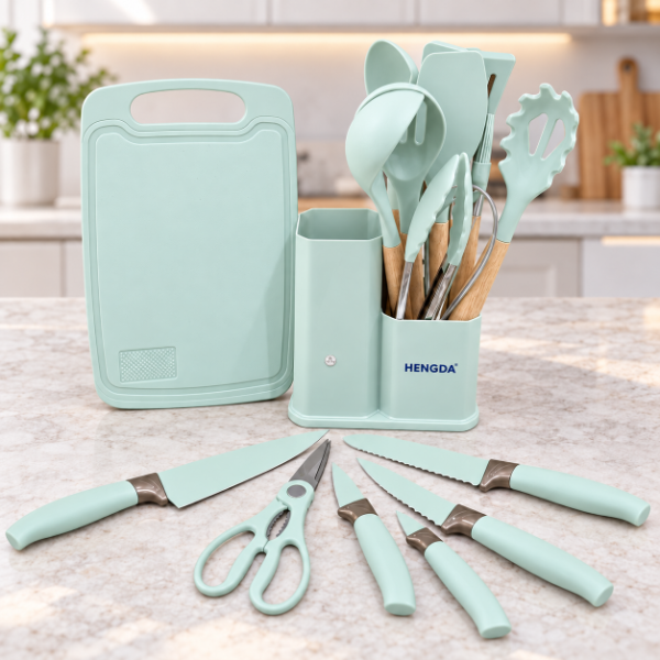 Producto - SET DE 19 UTENSILIOS DE COCINA CON SOPORTE PARA CUCHILLOS TABLA Y TIJERA 30CM - 4