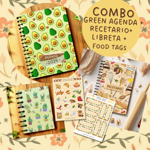 Producto - Combo 'Manos Verdes' - Agenda 2026 + Recetario + Libreta + Etiquetas Condimentos