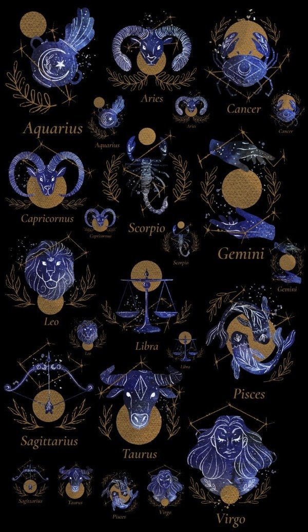 Producto - Plancha Textil x Metro Signos del Zodiaco Azul Dorado