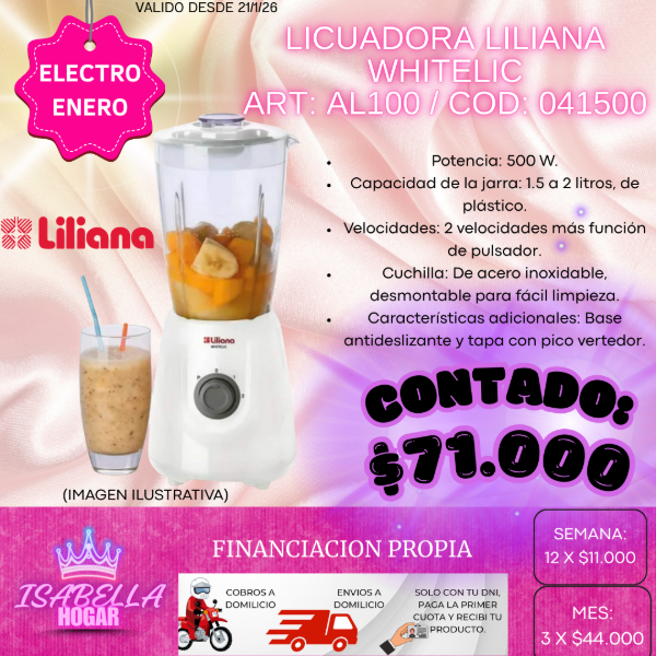 Producto - LICUADORA LILIANA WHITELIC ART: AL100 / COD: 041500